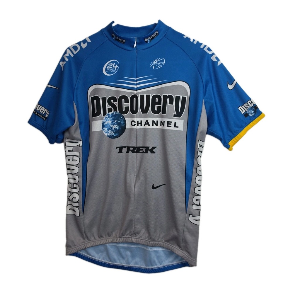 Nike Discovery Channel Trek Cycling Jersey Mens L Blue Gray Team Racing